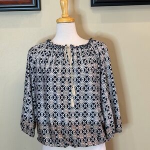 PerSeption Concept | Size Large Navy , Tan and Cream Blouse